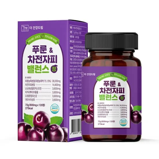 더건강드림 푸룬 차전자피 밸런스정 600mg 120정 1병