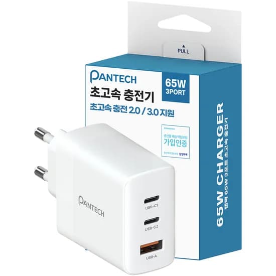 팬택 PD 65W 3포트 멀티포트 초고속충전기, 화이트, 1개