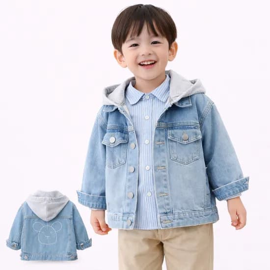 데님 후드 베어 자켓 단일컬러 110