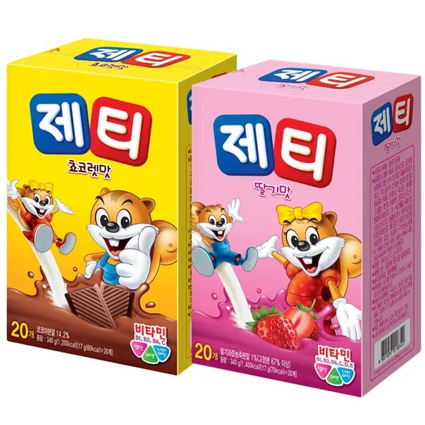 롯데제과 제티 2종 딸기맛 초코맛 17g 20T 2개