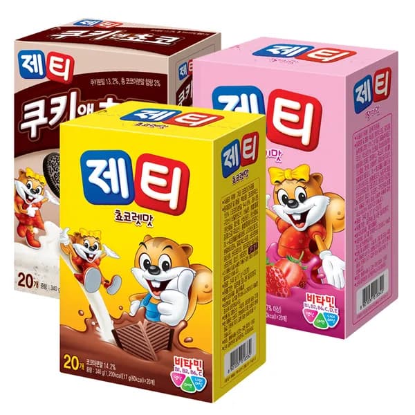 제티 3종 초코맛 쿠키앤초코맛 딸기맛 17g 20개입 3개