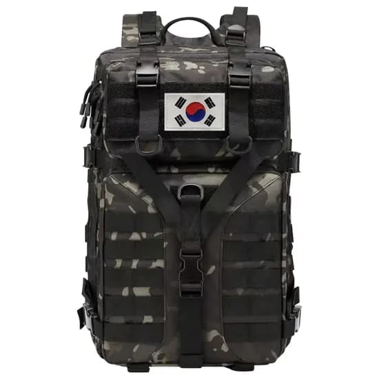 군인 전용 전술가방 대용량백팩 + 태극기, 900D, 45L, 밀리터리 블랙