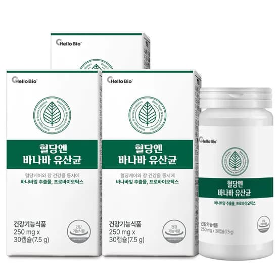 헬로바이오 혈당엔 바나바 유산균 250mg 30캡슐 3박스