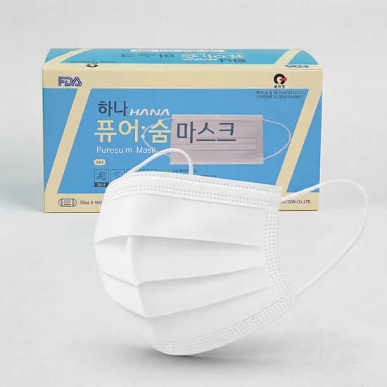 하나 HANA 퓨어 숨 3중 필터 마스크 성인용 화이트 100개