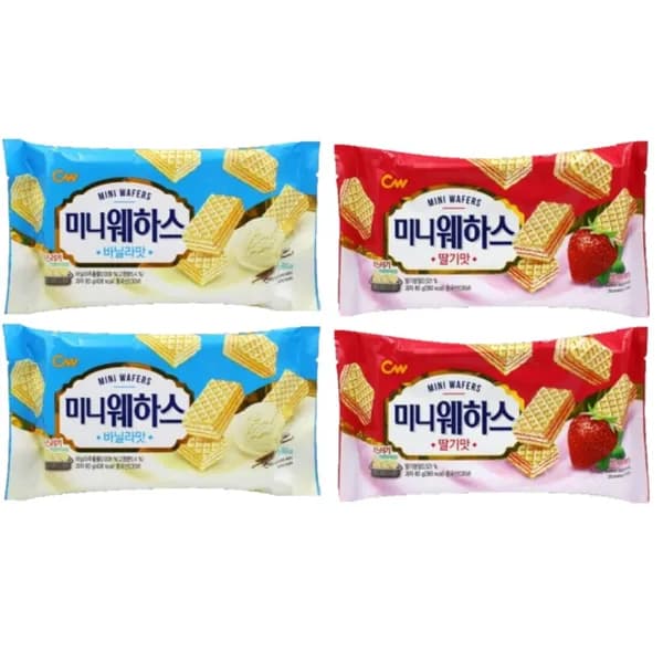 청우식품 미니 웨하스 딸기맛 바닐라맛 혼합 세트 80g 2세트