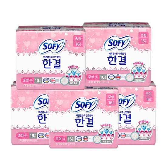 쏘피 한결 패드형 생리대 중형 16개입 5팩