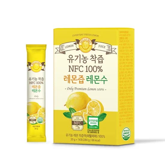 헬로바이오 유기농 착즙 NFC 100% 레몬즙 레몬수 20g 14포 1박스