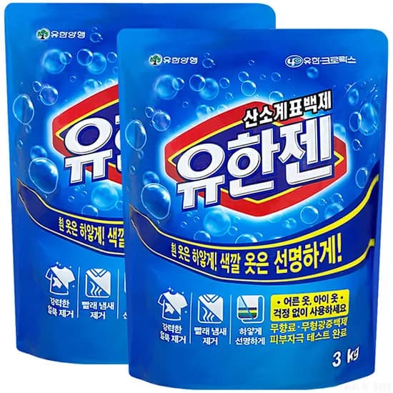 유한젠 산소계표백제 분말형 리필 3kg 2개