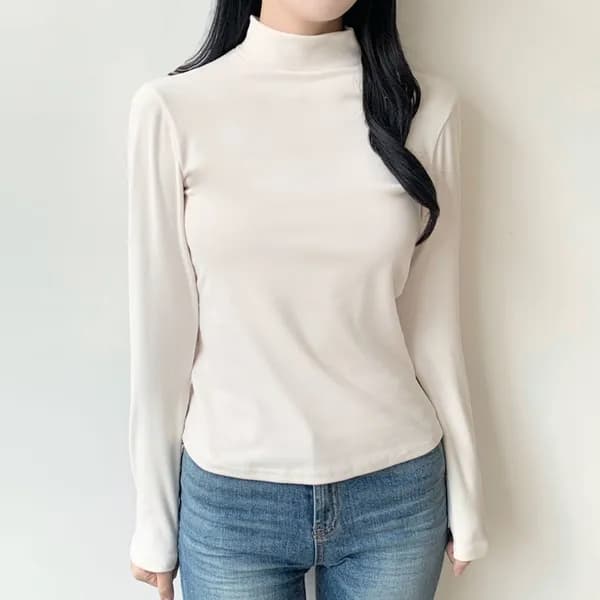 허블리 도톰 기모 하프넥 티셔츠 크림 XXL 1개