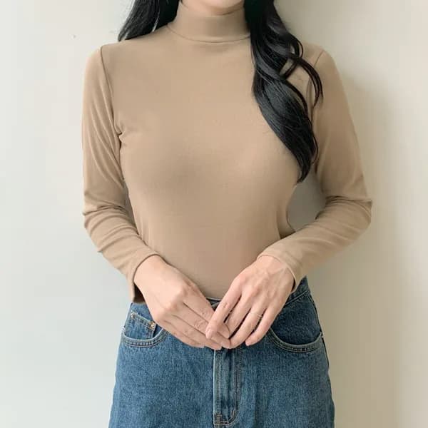 허블리 도톰 기모 하프넥 티셔츠 진베이지 XXL 1개
