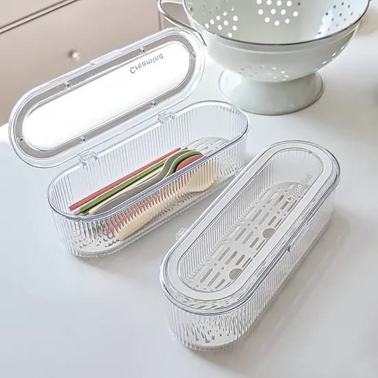 투명 물빠짐 뚜껑 수저통, 투명, 1개