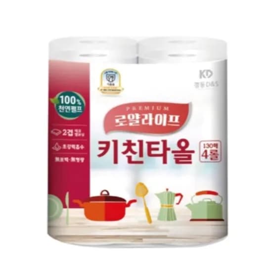 로얄라이프 키친타월 2겹 천연펄프 130매 4롤 1개