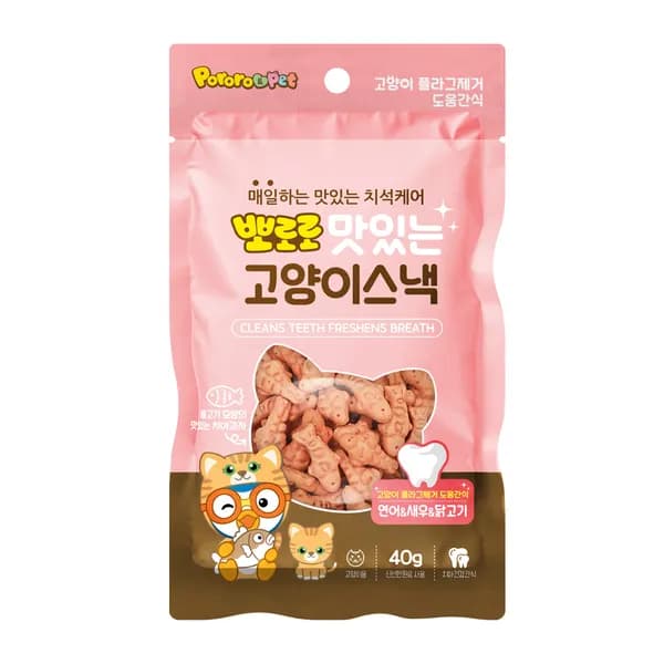 뽀로로펫 치석제거 고양이스낵 연어+새우+닭고기 40g 1개