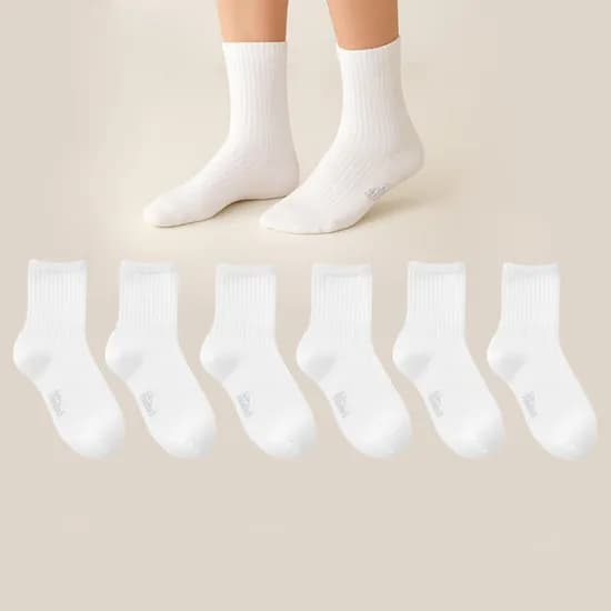 아이뿜 깔끔한 기본 골지 양말 중목 6종 세트, 화이트, XL(9-12세)