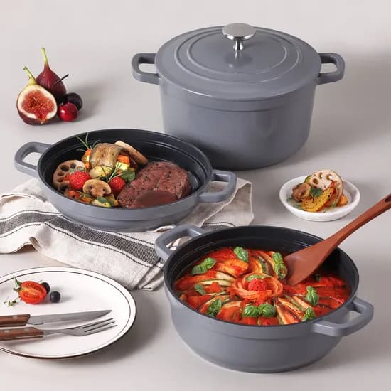 키친플라워 브리오 인덕션 멀티팟 세트, NY-4287, 그레이, 팬 22cm + 전골 22cm + 양수 22cm + 뚜껑, 1세트