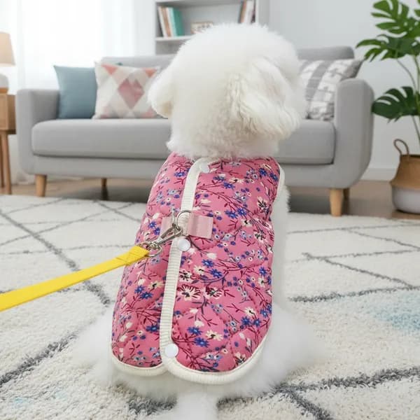 강아지 꽃무늬 후리스 조끼 블루 L 1개