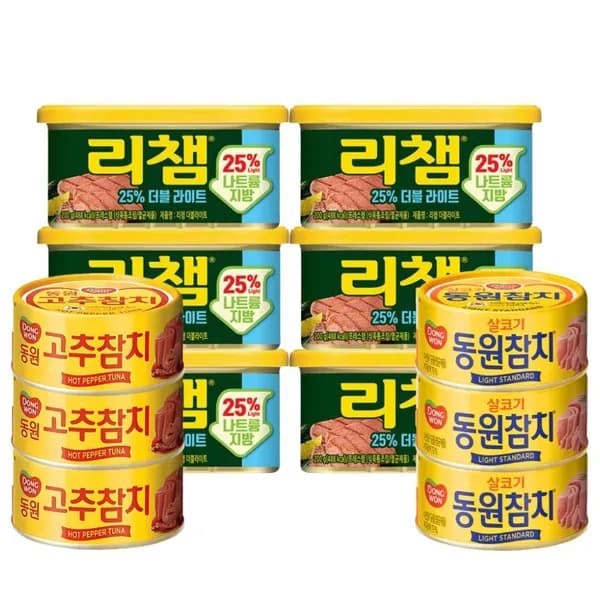 동원 리챔 더블라이트 200g 6캔 + 살코기참치 90g 3캔 + 고추참치 90g 3캔, 1박스