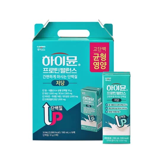 일동후디스 하이뮨 프로틴 밸런스 음료 저당 190ml 16팩 1개