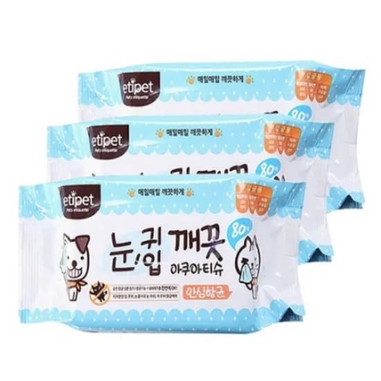 에티펫 반려동물용 눈귀입 깨끗 아쿠아티슈, 80매, 3개