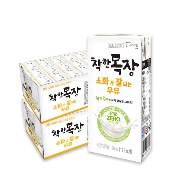 건국유업 착한목장 소화가 잘되는 우유 190ml 48개