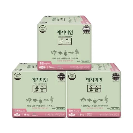 예지미인 윤슬 순한 생리대 중형 16개입 3팩