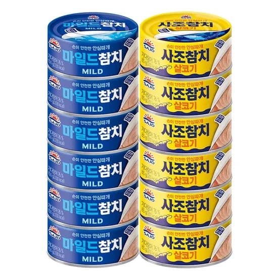 사조참치 안심따개, 살코기 85g 6개 + 마일드 85g 6개, 12개