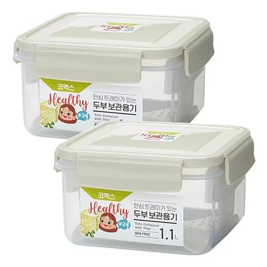 코멕스 안심트레이가 있는 두부 보관용기 1.1L 2개 1개