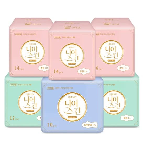 리버티 니어스킨 생리대 중형 14P 3팩 외 대형 12P 2팩 오버나이트 10P 1팩