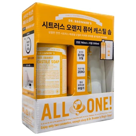 닥터브로너스 시트러스 오렌지 퓨어 캐스틸 솝 클렌저, 1040ml, 1세트