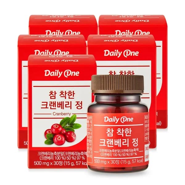 데일리원 참 착한 크랜베리 정 요로건강 여성 영양제 500mg X 30정 5통