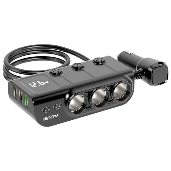 OHOI 시거잭 3구 USB 5포트 멀티소켓, 1414CHG, 차량용 분배기, 온오프 스위치, 전압계, 12V/24V, 1세트