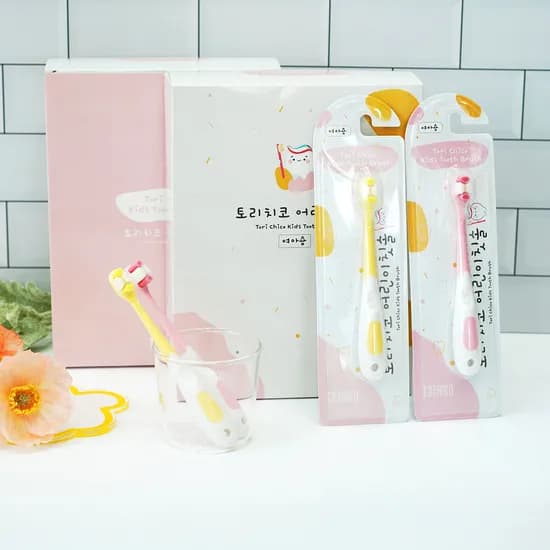 토리모 토리치코 어린이 칫솔, 옐로+핑크, 12개입, 2세트