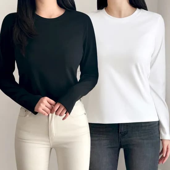 허블리 베이직 기모 라운드 티셔츠 화이트 L/XL 1장 블랙 L/XL 1장 2장