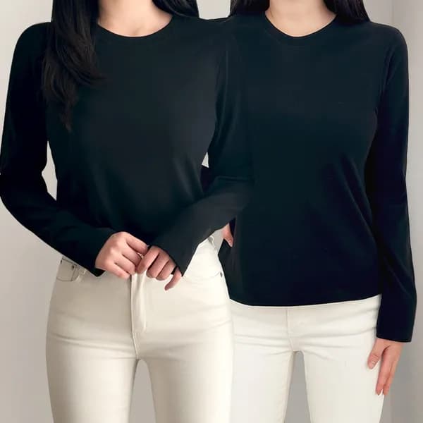 허블리 베이직 기모 라운드 티셔츠 블랙 L/XL 2장