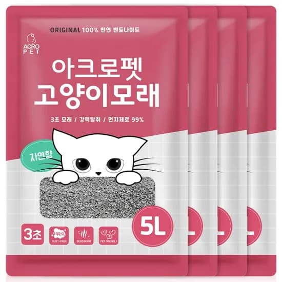 아크로펫 천연 벤토나이트 고양이모래, 자연향, 5L, 4개