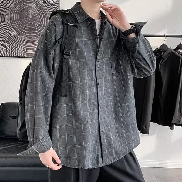 남성 체크 패턴 디자인 긴팔 셔츠 블랙 2XL 15,500원