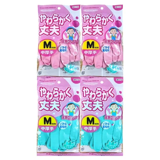 던롭 소프트 천연고무장갑 면코팅 중 M 핑크 2개 그린 2개 4켤레