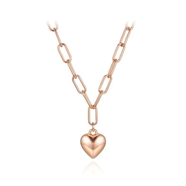엘르주얼리 볼륨 하트 목걸이, 14k, ELBRNN195, 로즈골드, 38cm