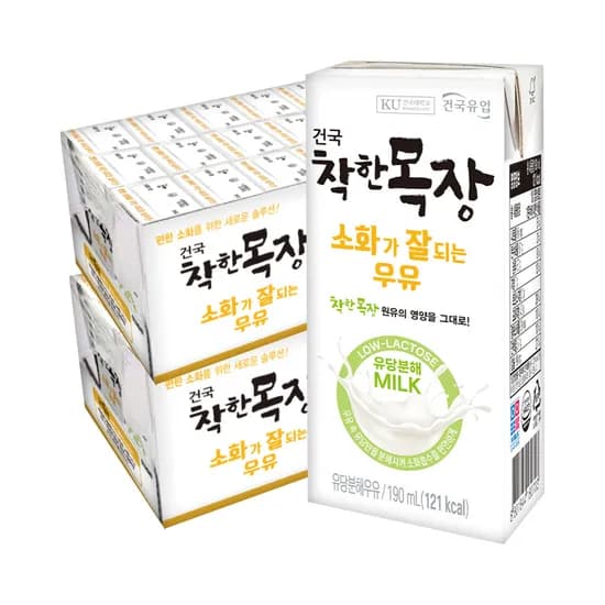 건국유업 착한목장, 소화가 잘되는 우유, 190ml, 48개