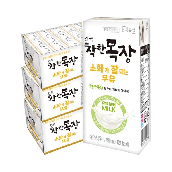 건국유업 착한목장 소화가 잘되는 우유 190ml 72개