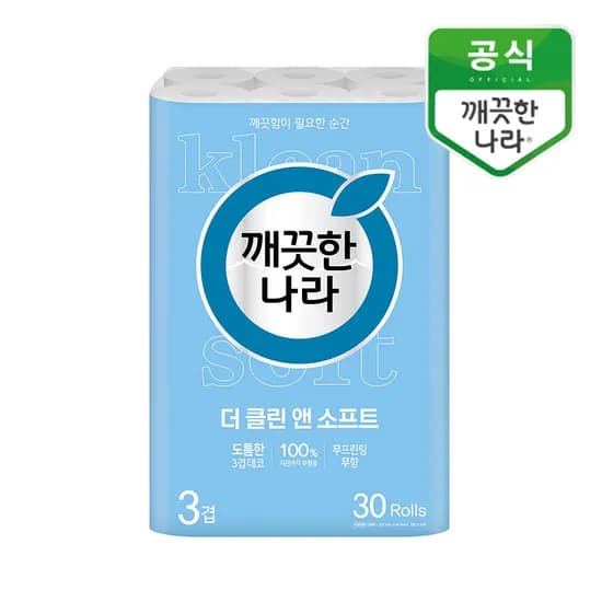 깨끗한나라 더 클린 앤 소프트, 30m, 30롤, 1팩