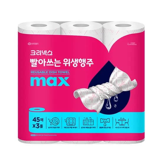 크리넥스 빨아쓰는 위생행주 핑크 45매 3롤 1개