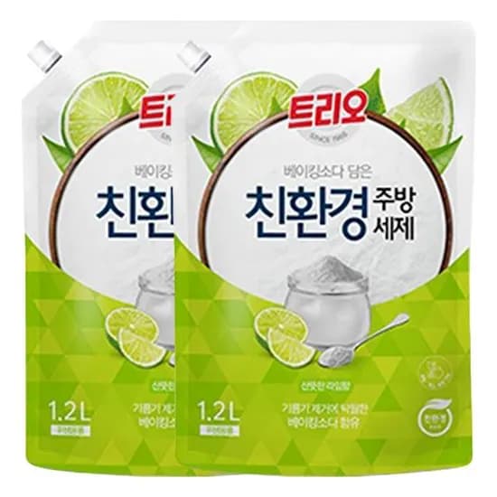 트리오 베이킹소다 담은 친환경 주방세제 리필 라임향 1.2L 2개