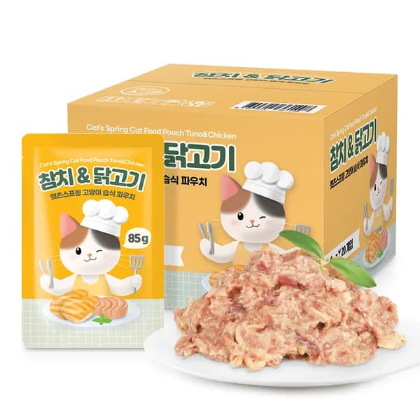캣츠스프링 고양이 습식 간식 파우치 참치 & 닭고기 85g 2개
