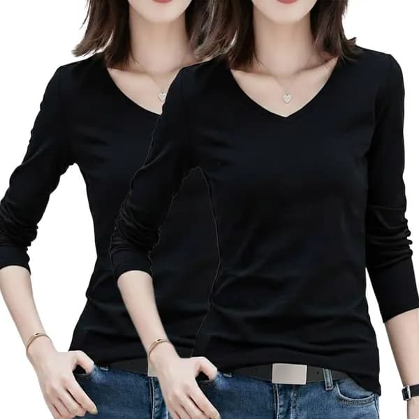 여성 슬림 브이넥 기모 긴팔 티셔츠 블랙 66 2개 18,500원