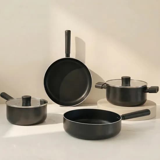 모누아 멀티팬 냄비 블랙 4종 세트, 편수냄비 18cm + 양수냄비 20cm + 멀티팬 24cm + 멀티팬 26cm, 1세트