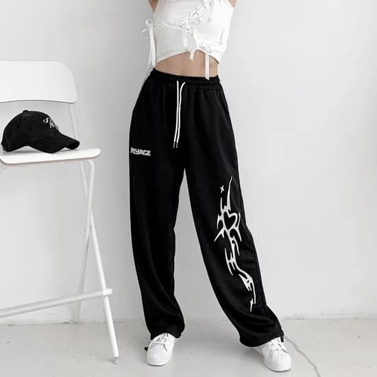 루트엑스 MIYAGE 레터링 루즈핏 댄스 바지 블랙 M