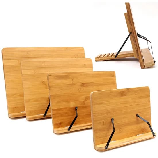 5단 각도 대나무 독서대 우드 북스탠드, 브라운, 34x23cm
