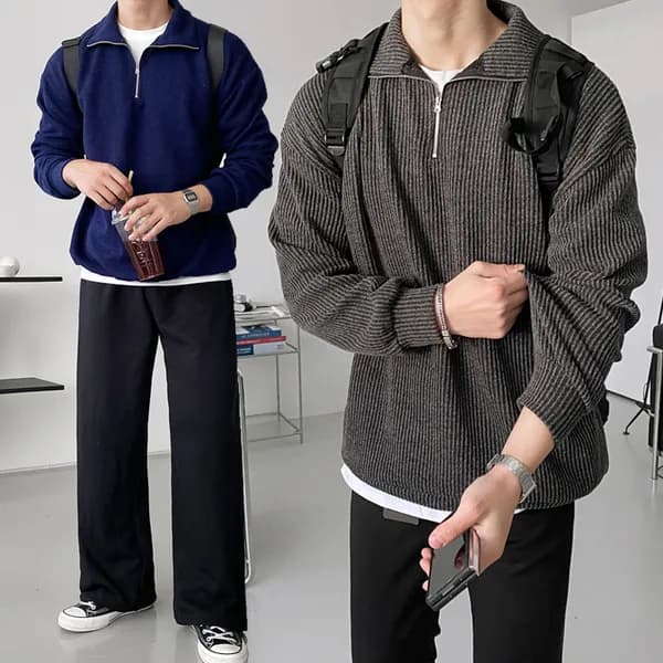 마일드 뉴테크 반집업 맨투맨 그린+차콜 L 2개