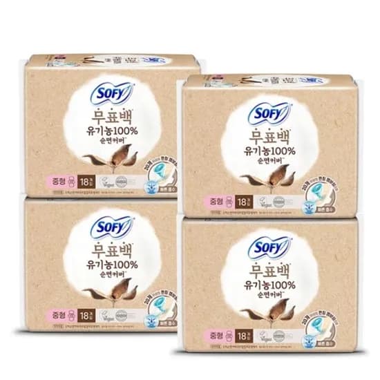 쏘피 유기농 자연의색 무표백 생리대 중형 18개 4팩 18,206원